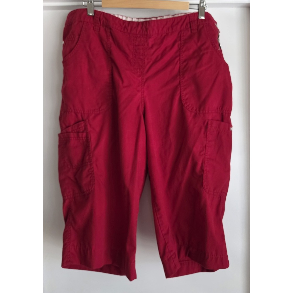 Kathy Peterson Capri Pants Women 2X Red Solid Cotton Blend Cropped Trousers
